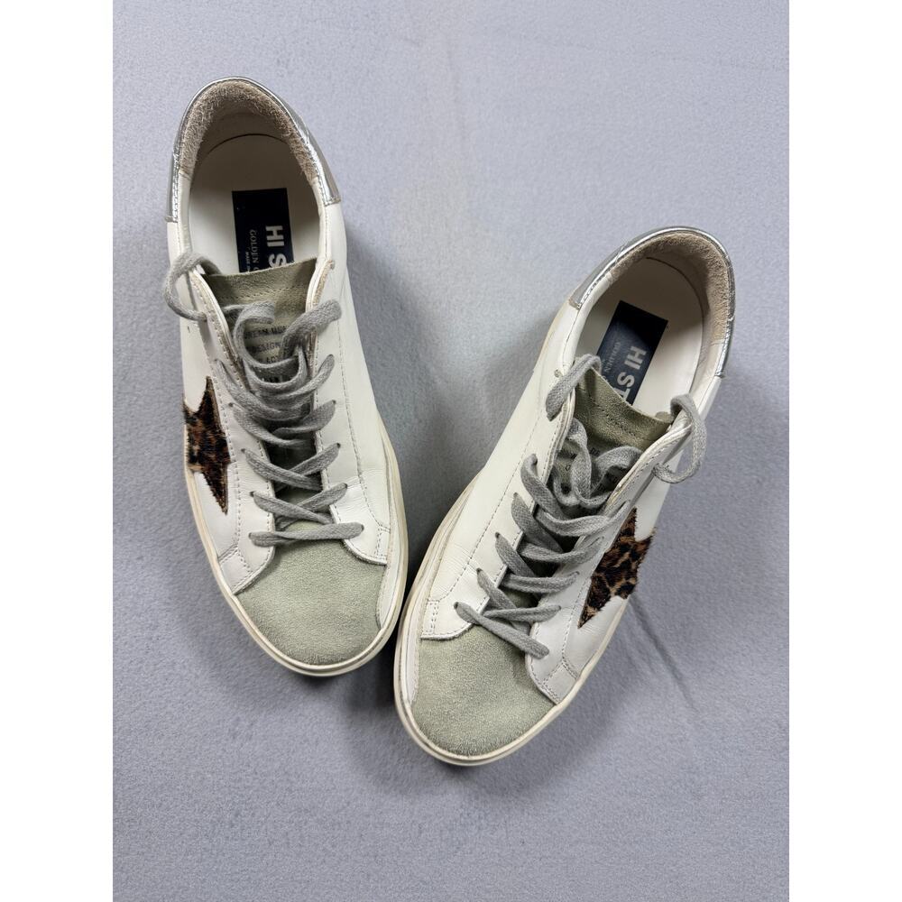 Golden Goose Hi Star Low Top Platform Sneakers White Leopard Star Size 39 EU 9 U - Picture 8 of 13